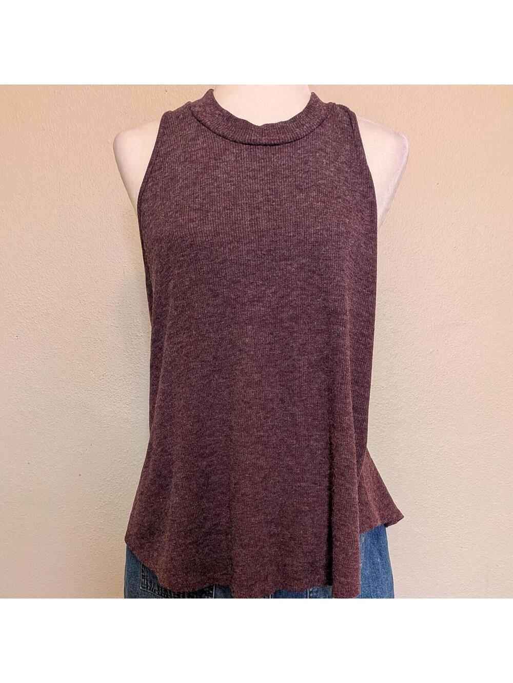 Plum Ribbed Mock Neck Racerback Tank Top Size Medium Boho